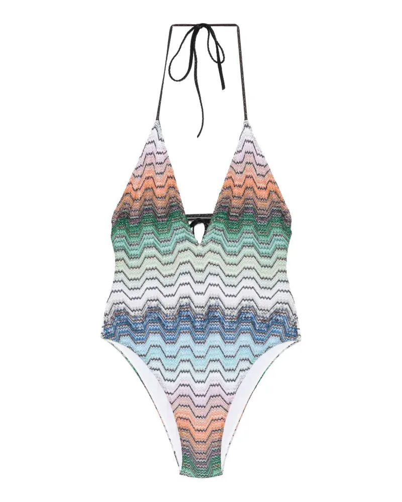 Missoni zigzag-knit halterneck swimsuit - Orange Orange