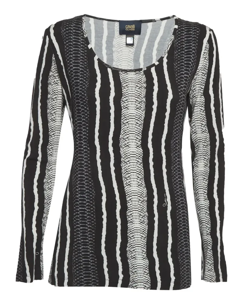 Roberto Cavalli Langarmshirt mit Schlangenleder-Print - Schwarz Schwarz