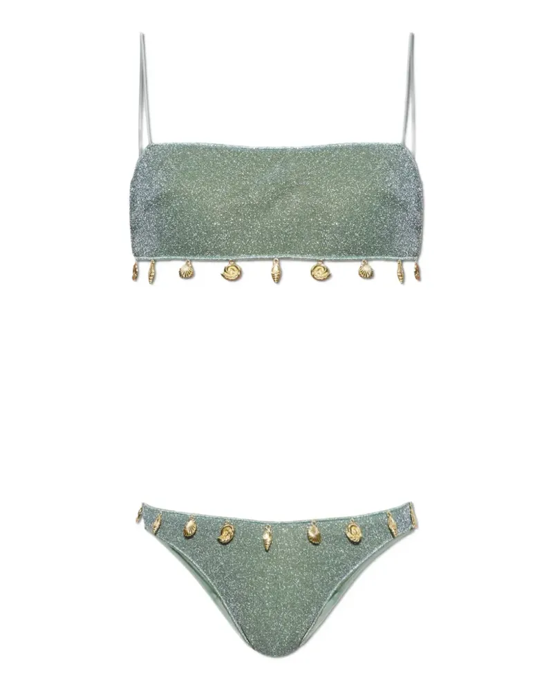 Oséree Metallic-Bikini mit Muschelanhänger - Grün Grün