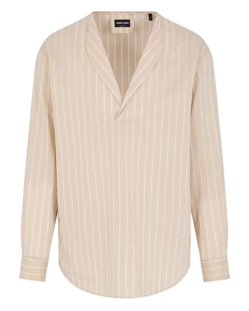 Giorgio Armani Gestreiftes Hemd mit V-Ausschnitt - Nude Nude