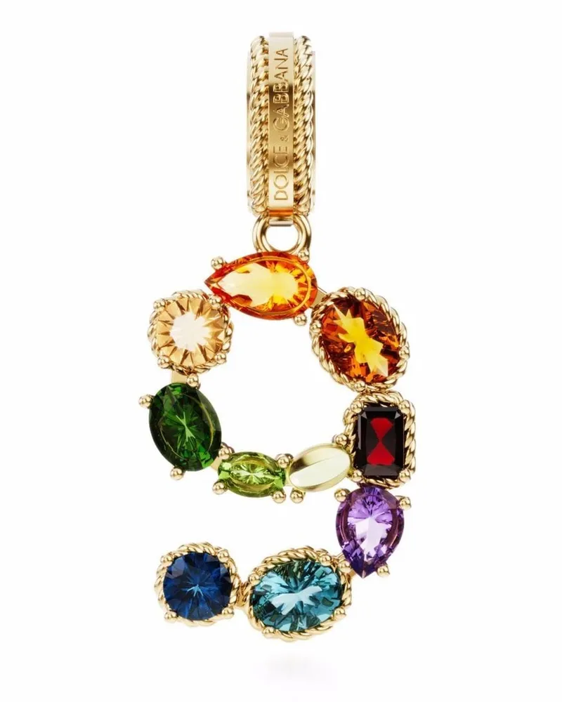 Dolce & Gabbana 18kt Charm 9 Lettering Gelbgoldanhänger mit Schmucksteinen Gold