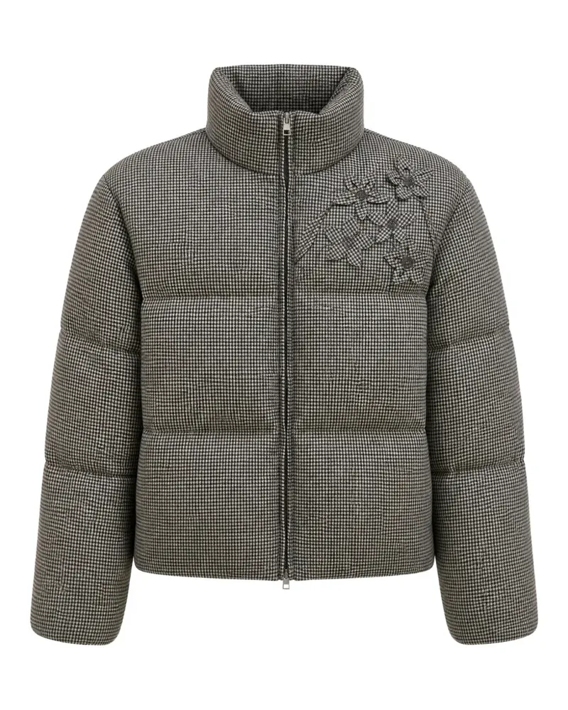 PANICALE Cashmere houndstooth-pattern floral-appliqué jacket - Grau Grau