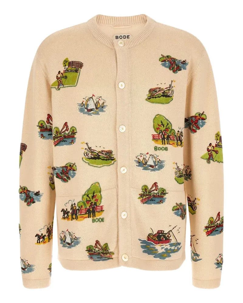 BODE Beaded Camp embroidered cardigan - Nude Nude