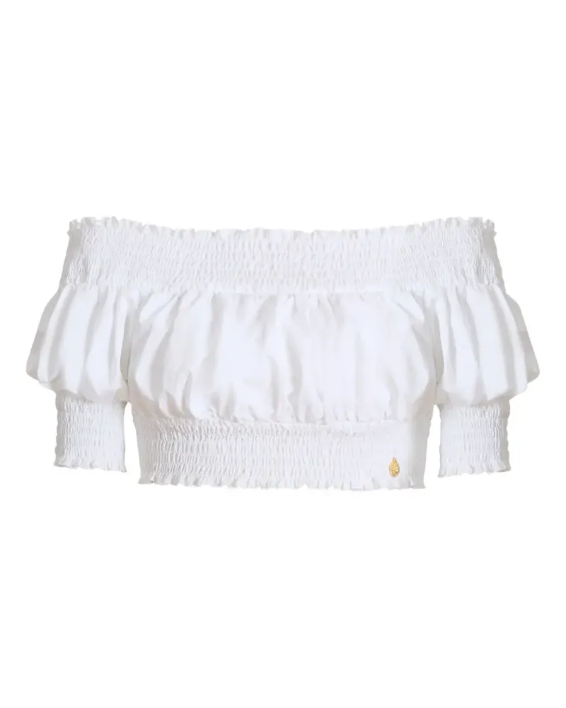 Balmain Schulterfreies Top aus Popeline - Weiß Weiß