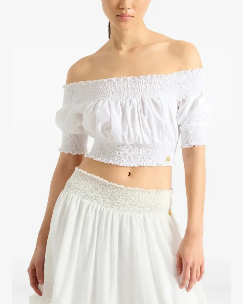 Balmain Schulterfreies Top aus Popeline - Weiß Weiß