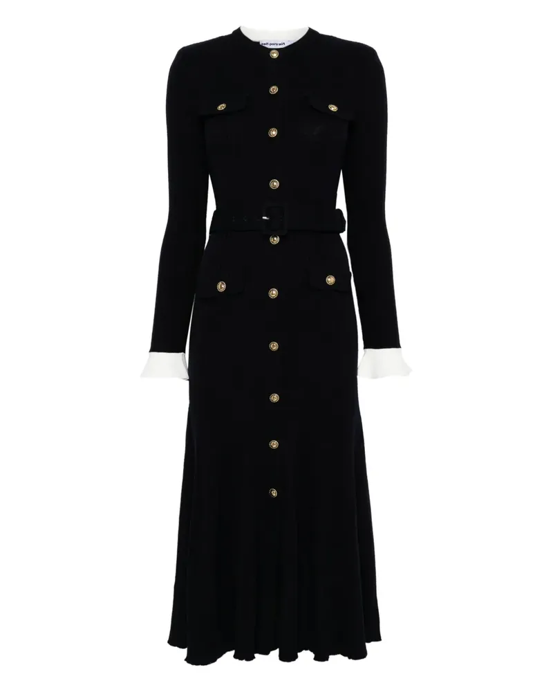 Self-Portrait Geripptes Maxikleid mit Knopfdetail - Blau Blau