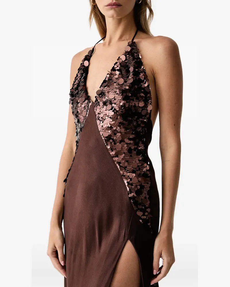 Bardot Yve sequin-embellished halterneck maxi dress - Braun Braun