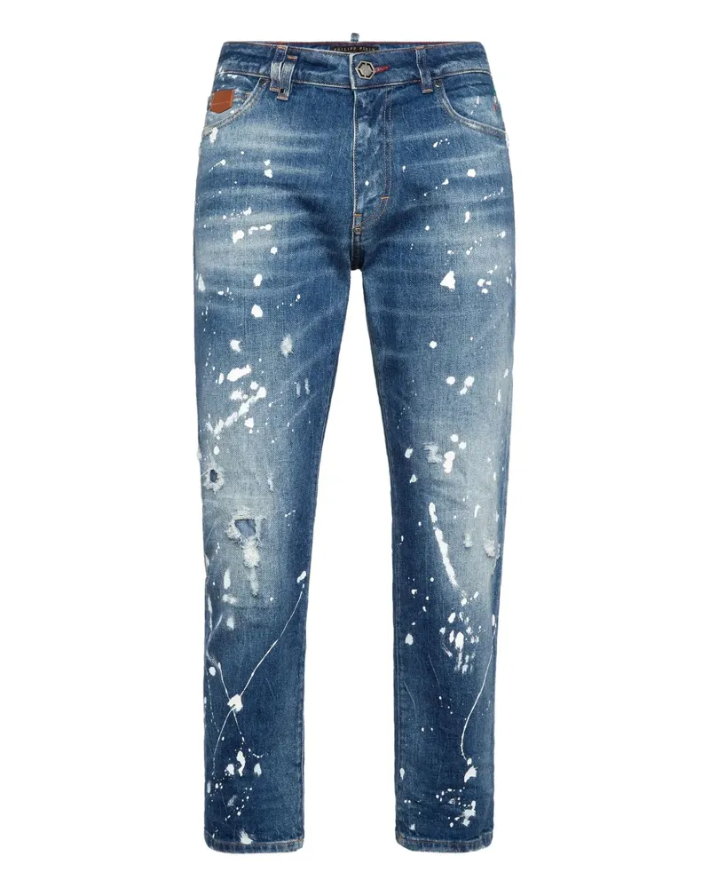 Philipp Plein Detroit Fit Jeans mit Farbklecks-Print - Blau Blau