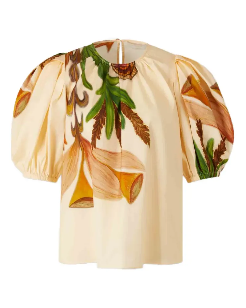 Ulla Johnson Las Olas puffed-sleeve botanical-print top - Nude Nude