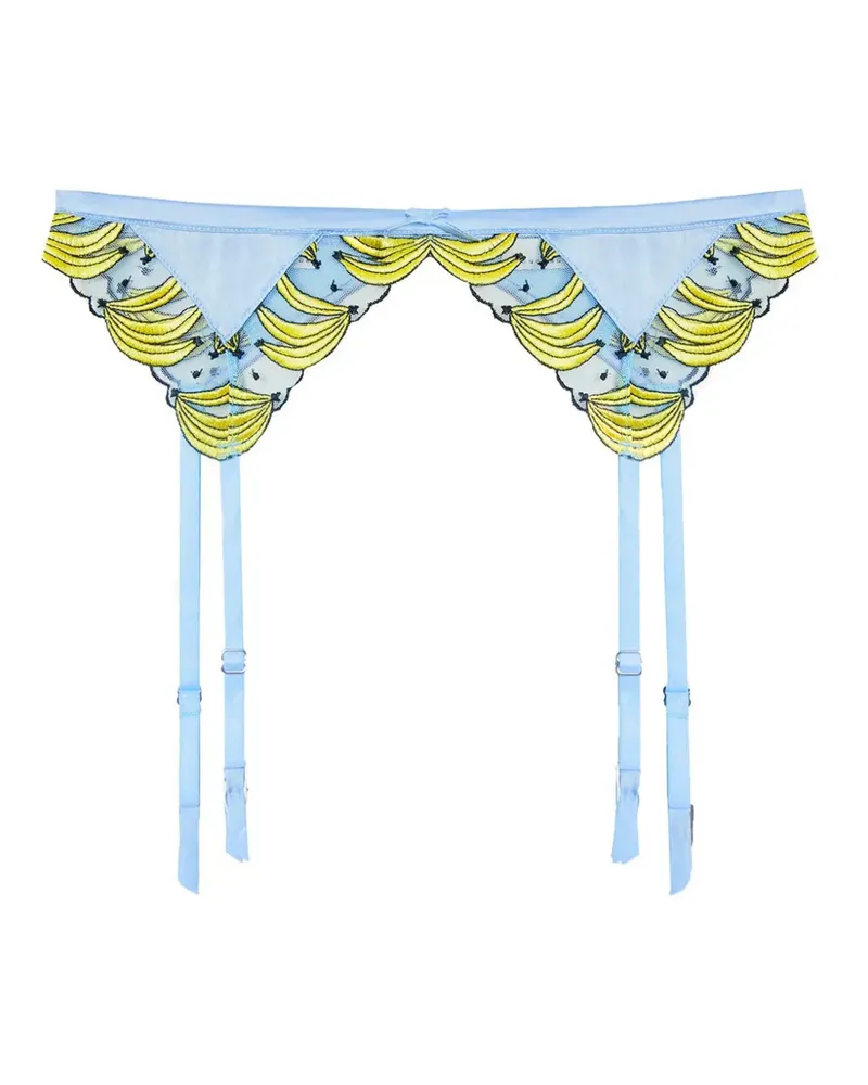 Fleur Du Mal Strumpfhalter mit Bananenstickerei - Blau Blau