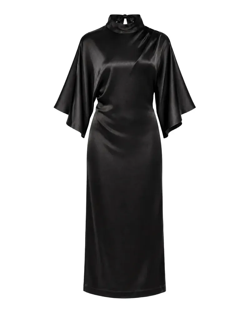 SOLOTRE satin-finish flared-sleeve midi dress - Schwarz Schwarz