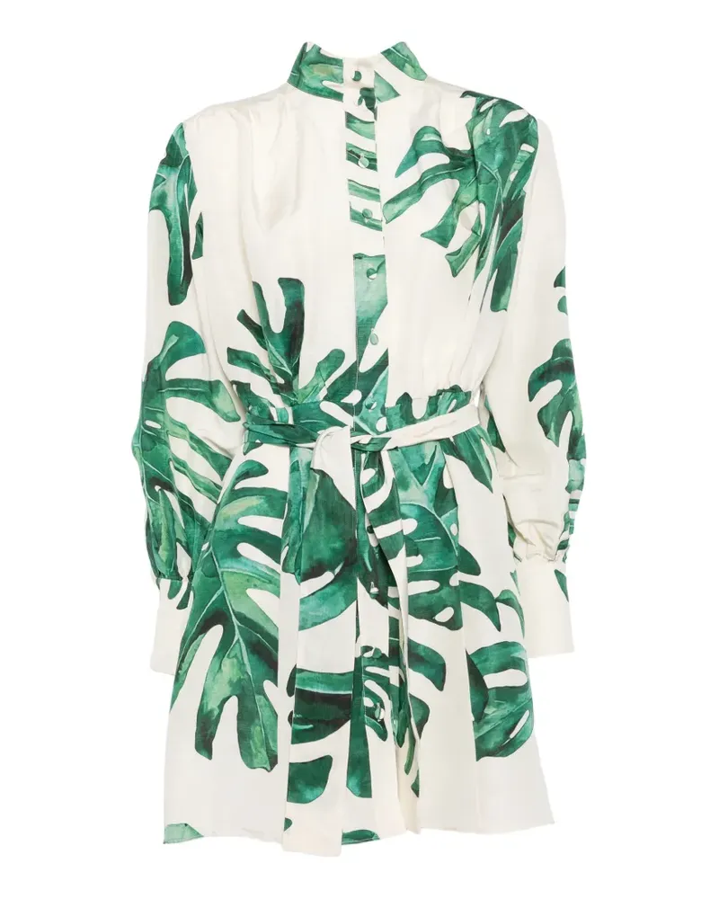 Raquel Diniz Marella leaf-print belted mini dress - Weiß Weiß