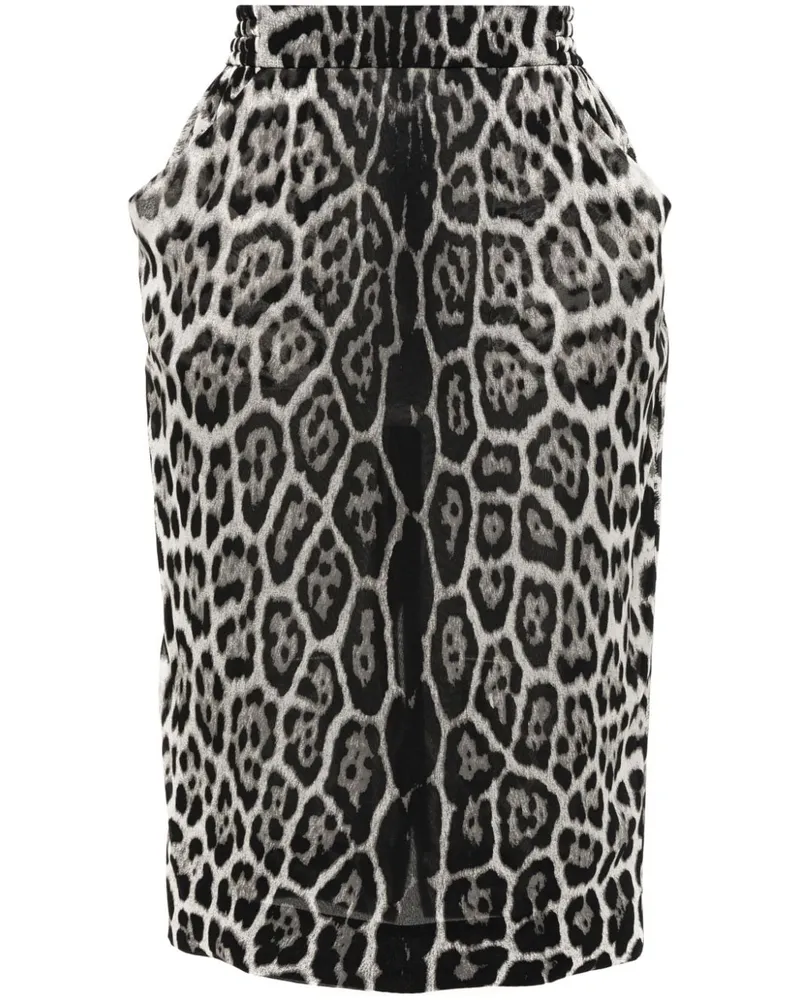 Saint Laurent Seidenrock mit Leoparden-Print - Schwarz Schwarz