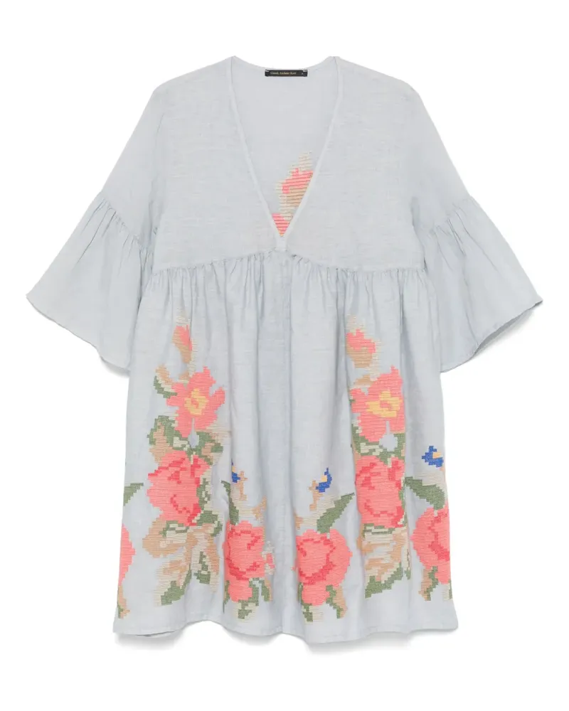 Greek Archaic Kori Kleid mit Rosenstickerei - Grau Grau