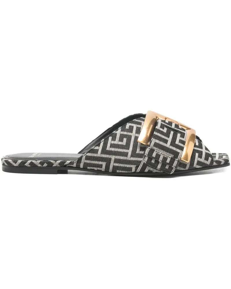 Balmain monogram buckle falt sandals - Schwarz Schwarz