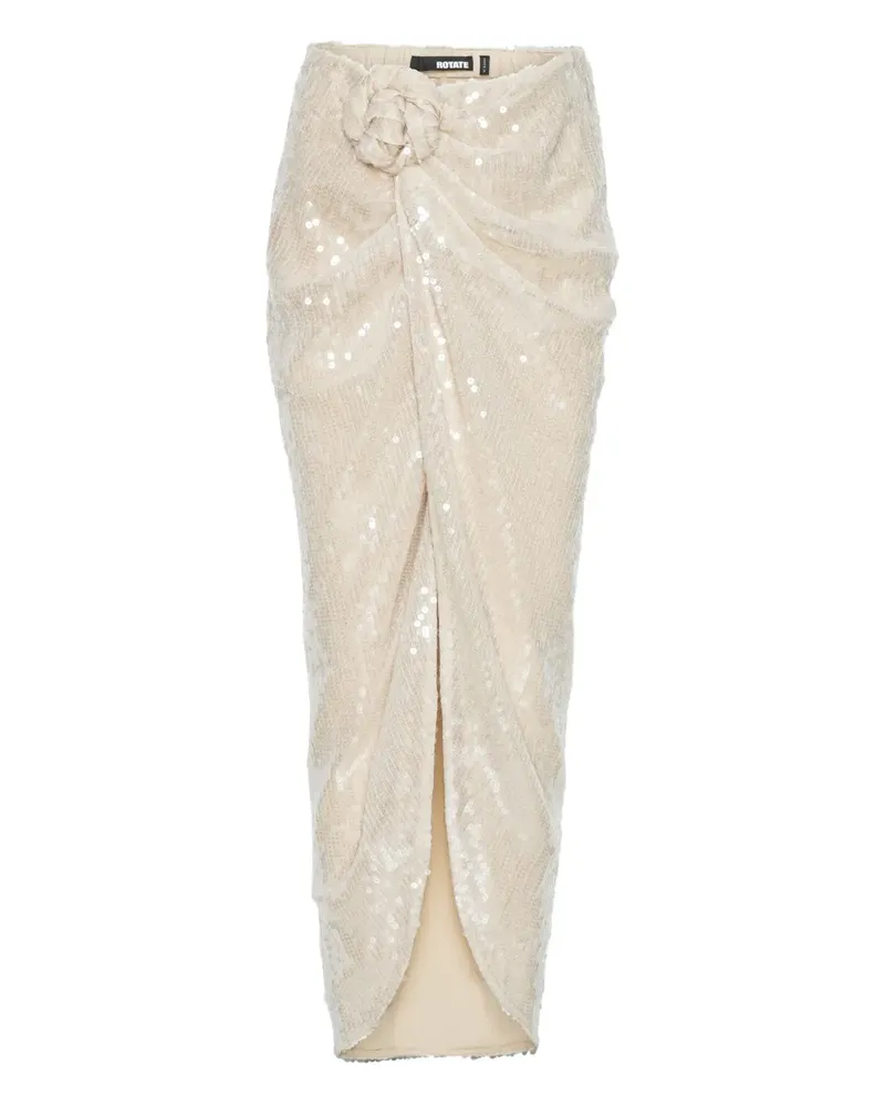 ROTATE Birger Christensen Pailletten-Maxirock mit Blumendetail - Nude Nude