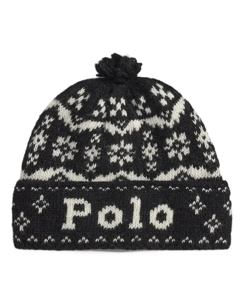 Ralph Lauren Fair Isle Beanie mit Logo-Intarsie - Schwarz Schwarz