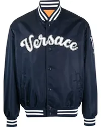 Versace logo-appliqué bomber jacket Blau