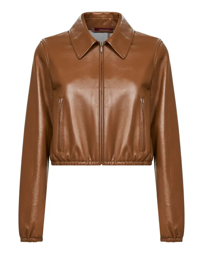 Gucci embossed-logo leather jacket - Braun Braun
