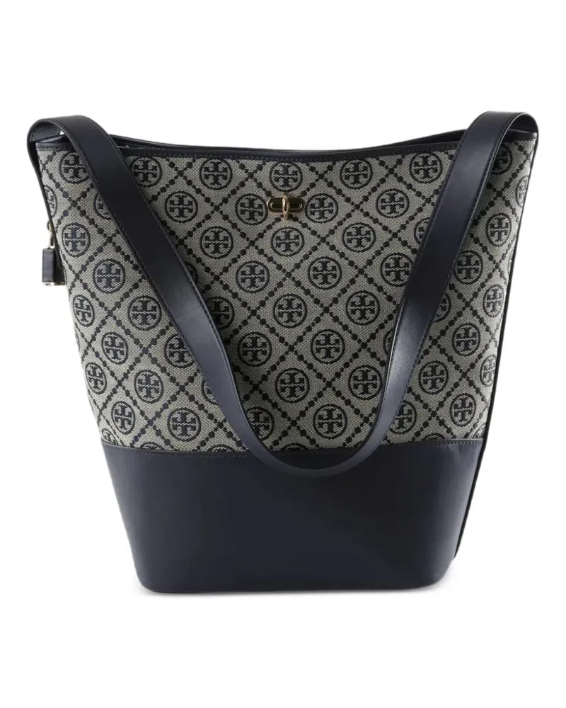 Tory Burch T Monogram leather-trim bucket bag - Blau Blau
