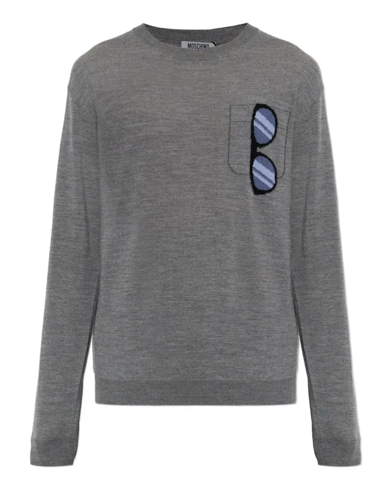 Moschino sunglasses-intarsia chest-pocket sweater - Grau Grau