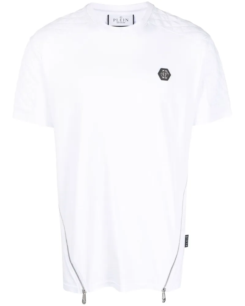 Philipp Plein logo-patch zip-detailing T-shirt Weiß