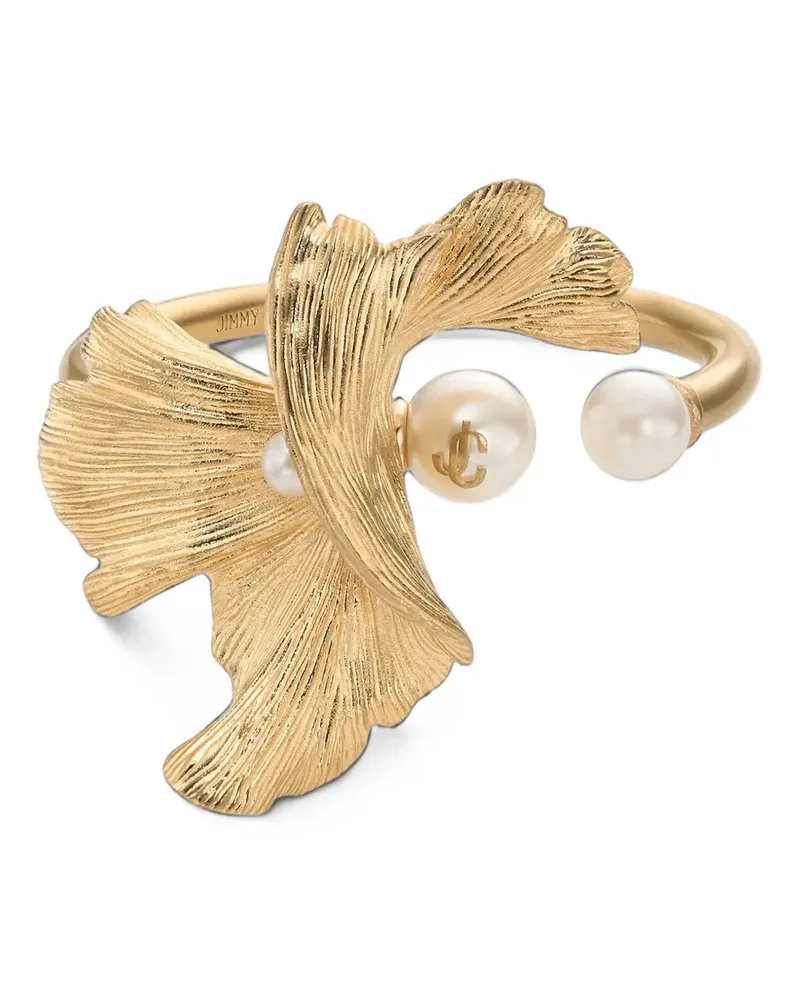 Jimmy Choo wave pearl cuff white and gold-finish metal cuff bracelet with pearl embellishments Gold