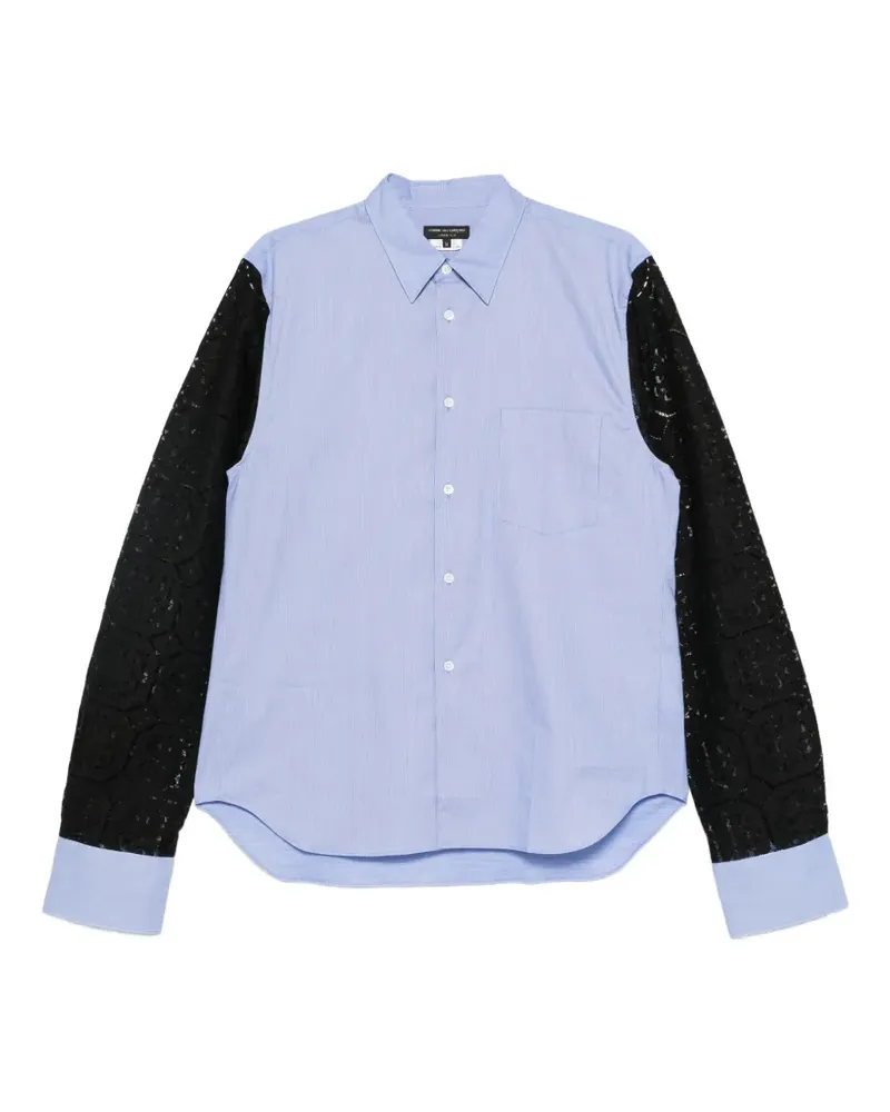 Comme des Garçons Gestreiftes Langarmhemd mit Spitzeneinsatz in Blau und Weiß Blau