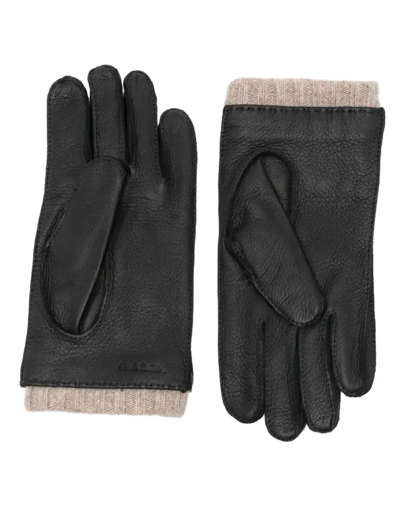 Paul Smith ribbed-trim leather gloves - Schwarz Schwarz