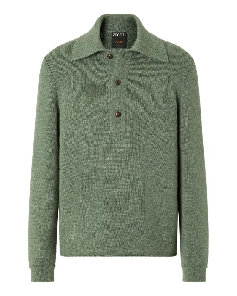 Ermenegildo Zegna light green mélange Oasi Cashmere polo shirt - Grün Grün
