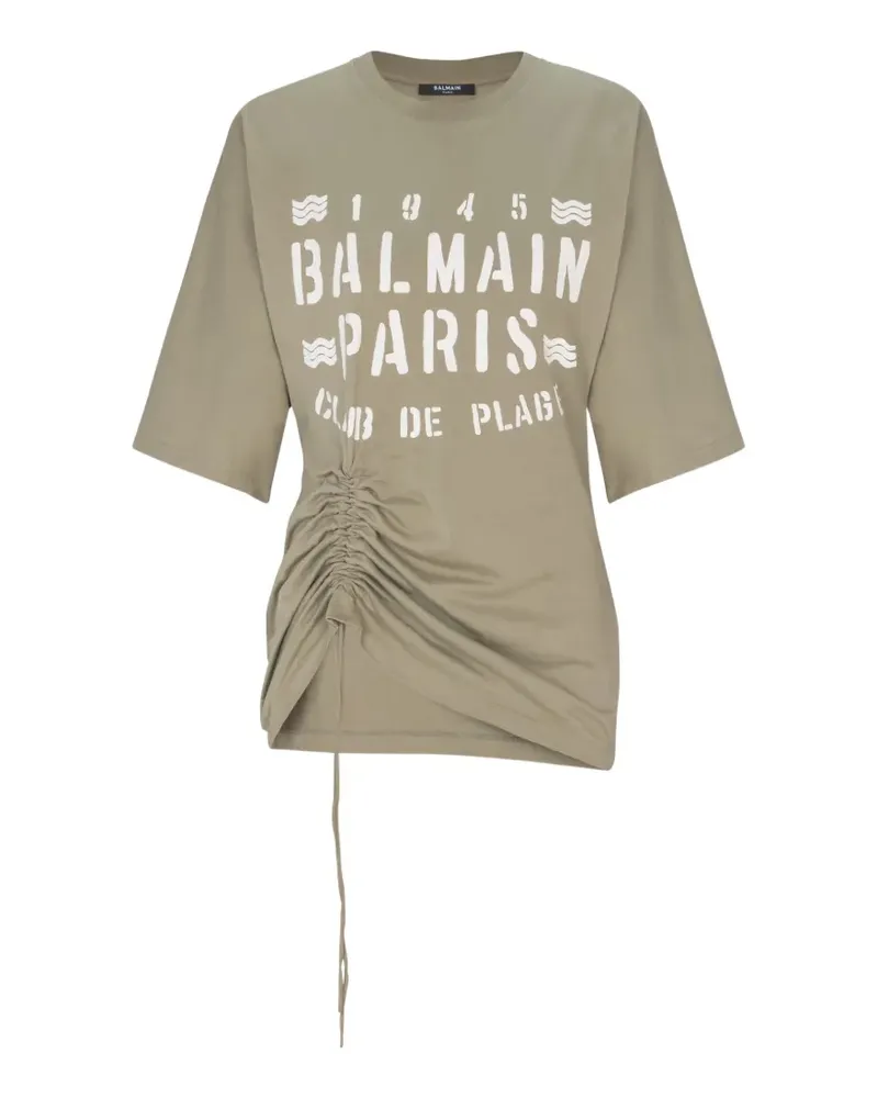 Balmain T-Shirt mit Kordelzug - Grün Grün
