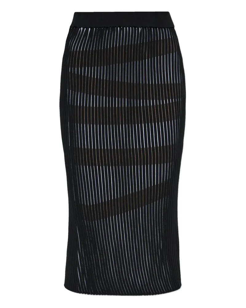 Issey Miyake Gestreifter Rock - Schwarz Schwarz