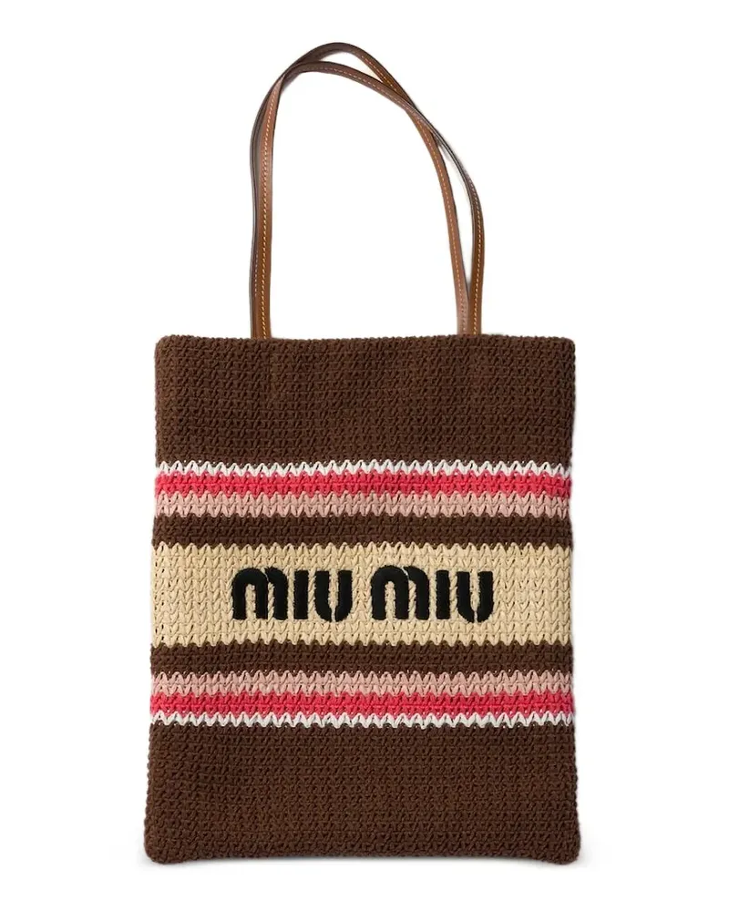 Miu Miu Gestreifter Tote Bag mit Webmotiv - Braun Braun