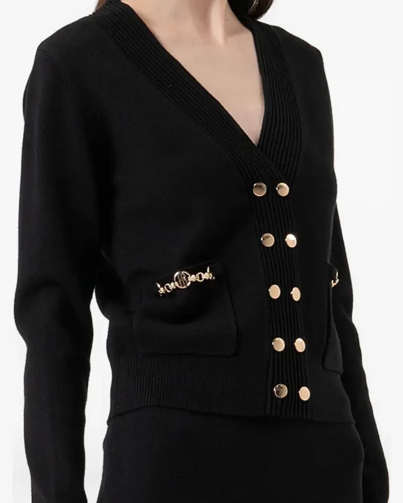 Fracomina Geknöpfter Cardigan mit aufgesetzten Taschen - Schwarz Schwarz