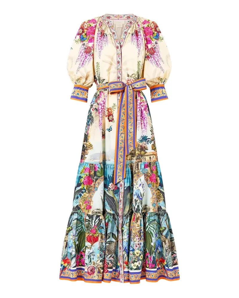 Camilla Bodrum Botanicals tiered short sleeve dress - Nude Nude