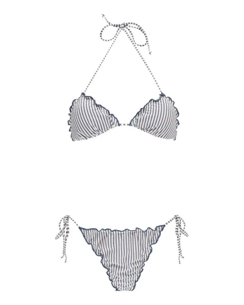 MC2 Saint Barth striped ruffled bikini - Blau Blau