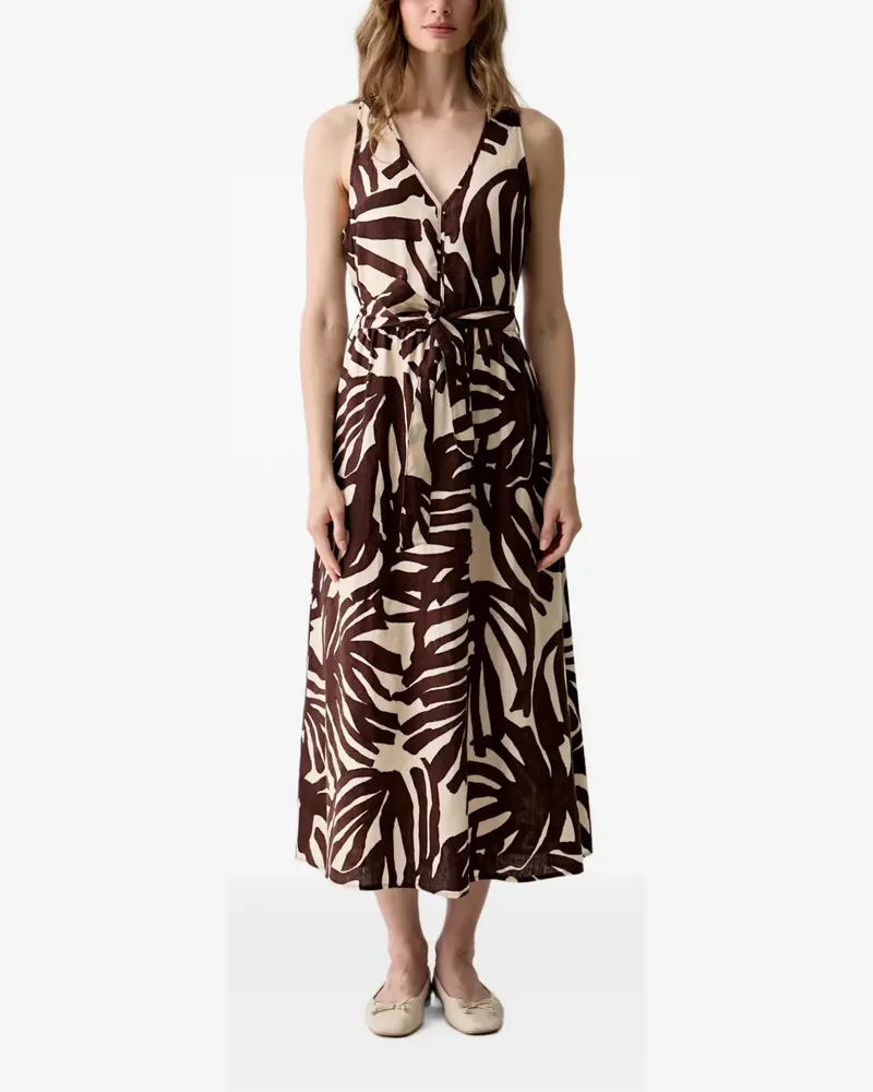Benetton leaf-print belted dress - Nude Nude