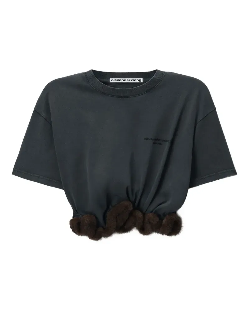 Alexander Wang T-Shirt mit Faux-Fur-Besatz - Schwarz Schwarz