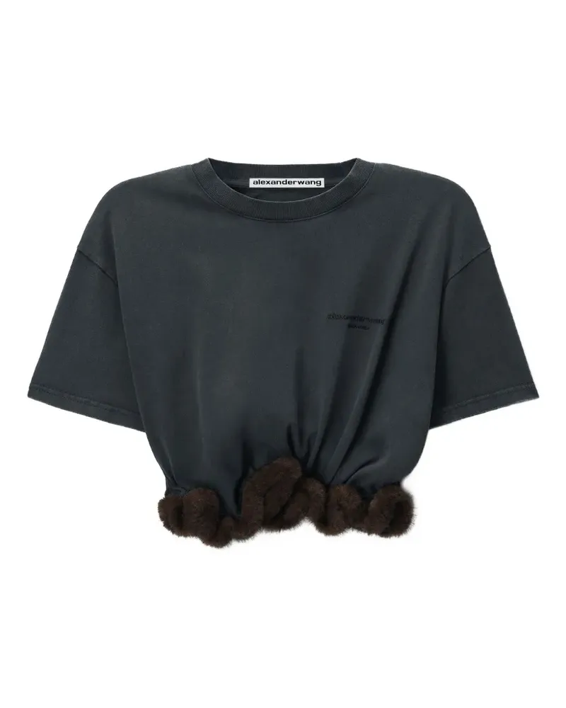 Alexander Wang T-Shirt mit Faux-Fur-Besatz - Schwarz Schwarz