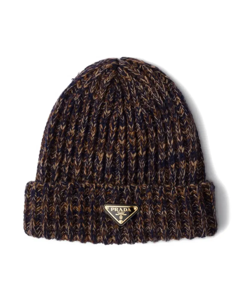 Prada Melierte Beanie mit Triangel-Logo - Blau Blau