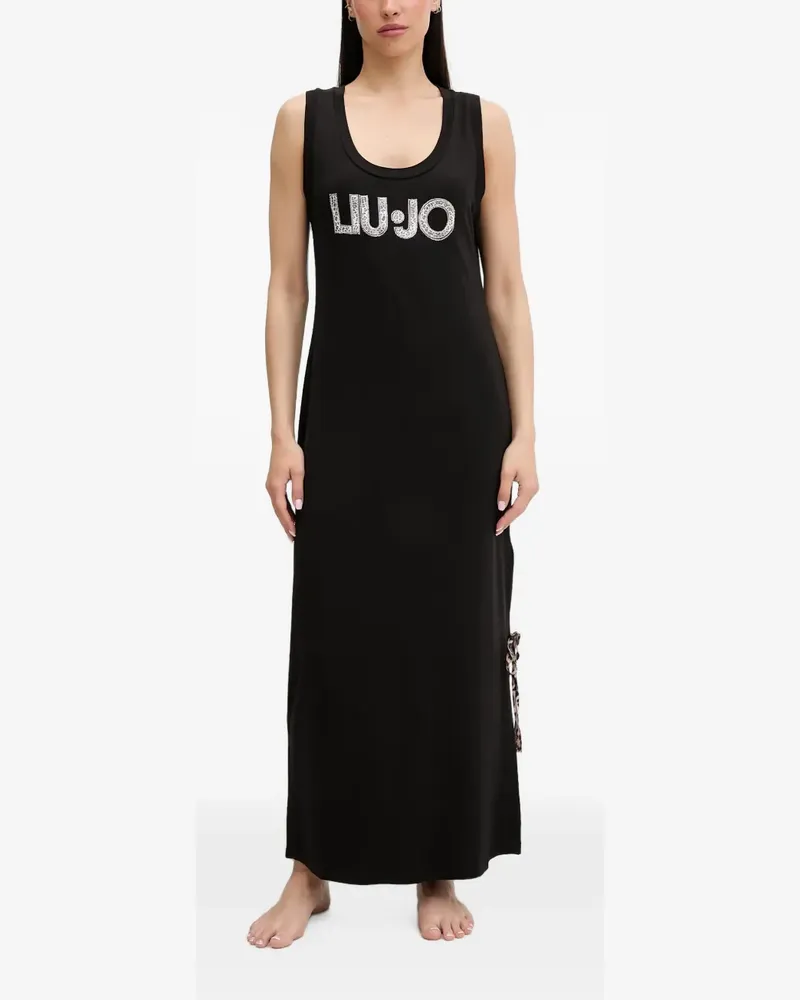 Liu Jo Langes Kleid mit Maxi-Logo - Schwarz Schwarz