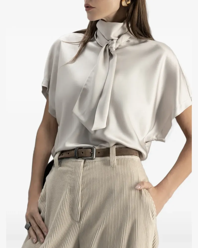 Brunello Cucinelli Kurzärmelige Bluse mit Schleifenkragen - Nude Nude