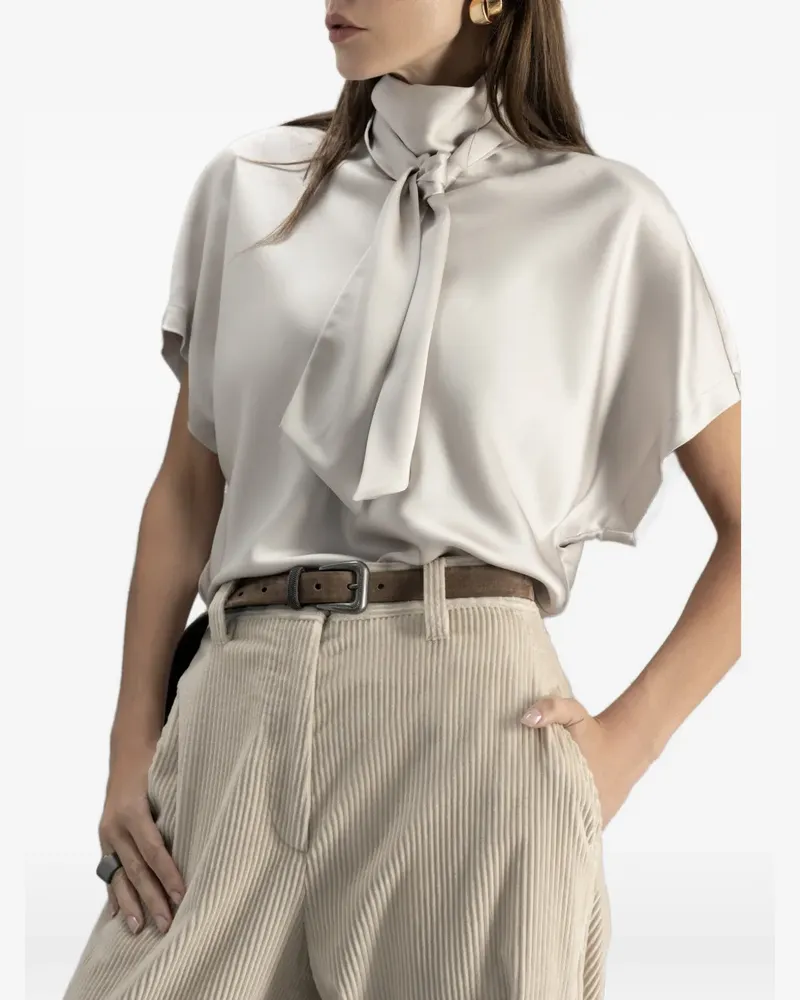 Brunello Cucinelli Kurzärmelige Bluse mit Schleifenkragen - Nude Nude