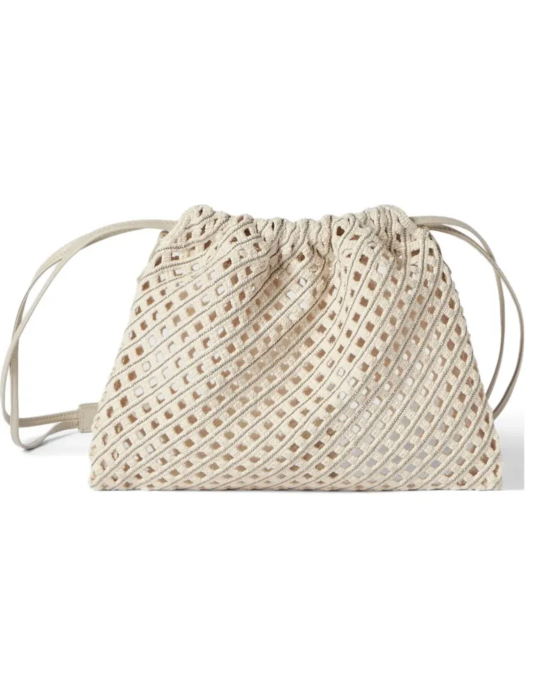 Brunello Cucinelli sartorial small bucket bag in precious cotton net - Nude Nude