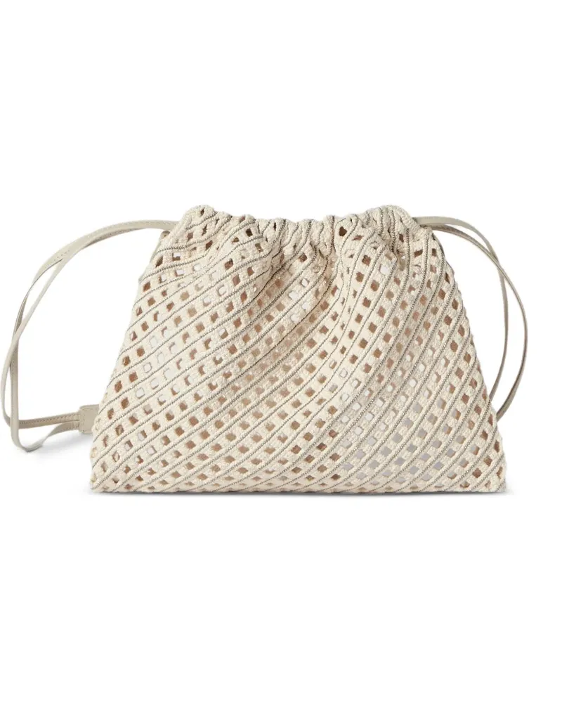 Brunello Cucinelli Sartorial kleine Eimertasche aus kostbarem Baumwollnetz - Nude Nude