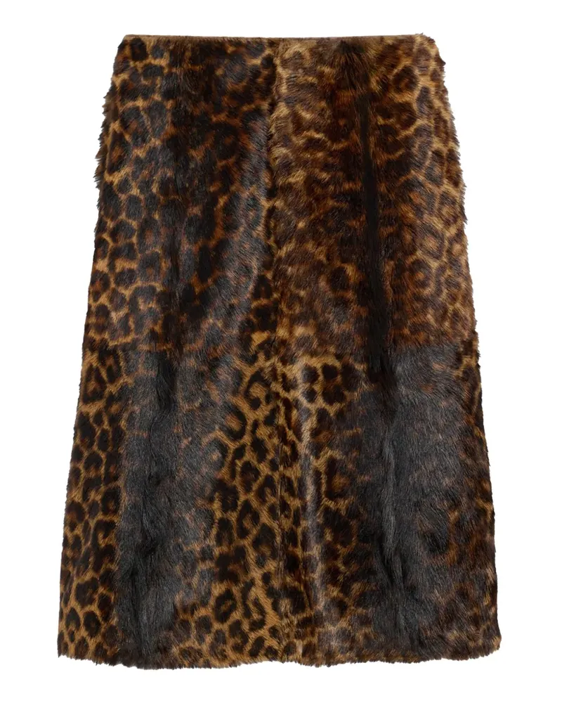 AMI Paris Midi-Ziegenlederrock mit Leopardenmuster - Braun Braun