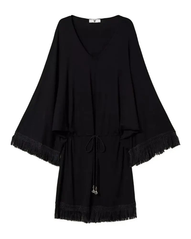 Twin-Set Kaftan mit Fransen - Schwarz Schwarz