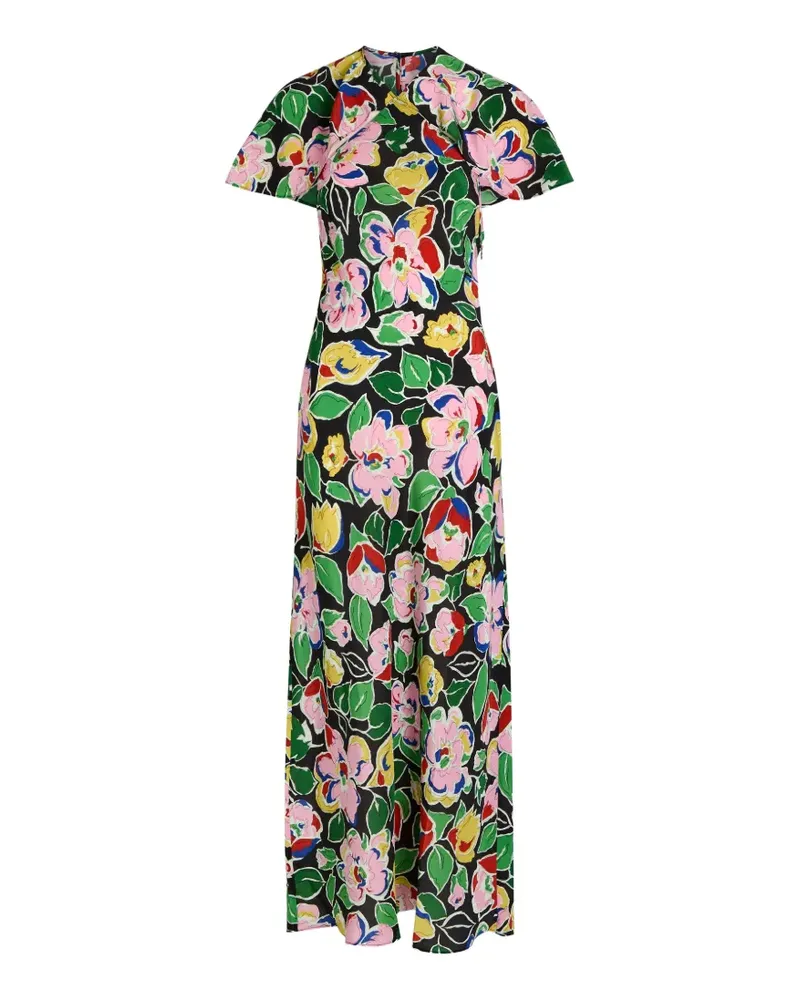 RIXO Aryella floral-print midi dress - Schwarz Schwarz
