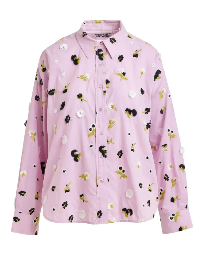 Essentiel Geknöpftes Hemd mit Blumenstickerei - Rosa Rosa