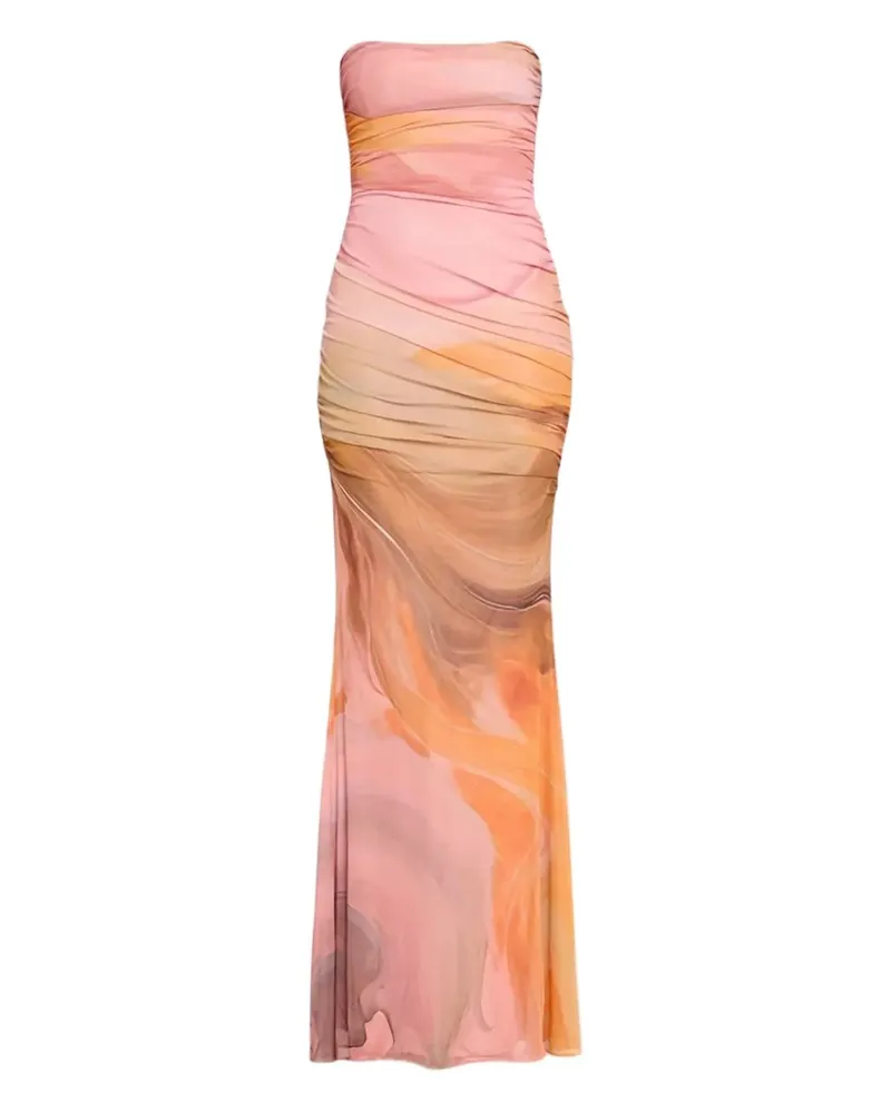 Retrofête Schulterfreies Isadore Maxikleid mit Raffung - Rosa Rosa